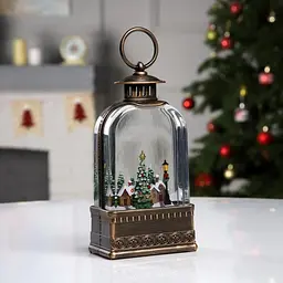 Нічник різдвяний вінтажний ліхтар XMAS WDL-23013, Бронзовий, новорічний світильник зі снігом - мініатюра 2
