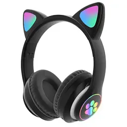 Бездротові дитячі навушники Cat Ear STN-28 Bluetooth з котячими вушками, що світяться чорні - мініатюра 4