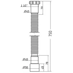 Гнучка труба Waterstal АС-1013 1 1/2″x40/50 з гайкою, 750мм 000013274, Білий - мініатюра 2