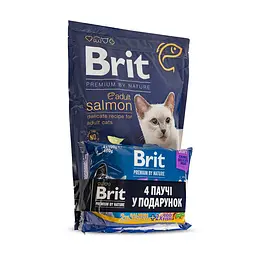 Набір корм сухий Brit Premium Adult Salmon Sterilized д/котів лосось 1,5 кг + 4 паучі рибна тарілка - мініатюра 2