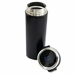 Чорна термокухоль з датчиком температури "Vacuum cup", термочашка для кави (420 мл), чашка термос (ST)