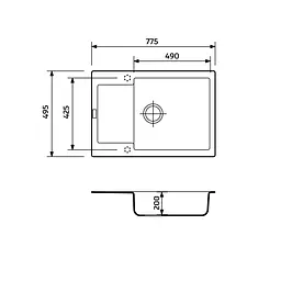 Кухонна мийка Adamant GENERAL чорна 775x495x200 мм, з крилом 77,5 см - мініатюра 2