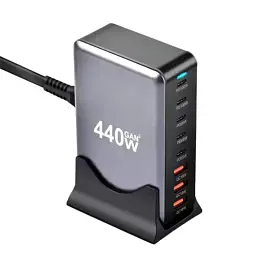 Зарядний пристрій XoKo 2xUSB-С PD100W + 3xUSB-С PD65W + 3xUSB QC18W 440W GaN (QC-400)