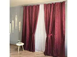 Жакардові штори бордового кольору 2шт. 150х270 з білим шифоновим тюлем 400х270, на тасьмі ALBO pbe0052673 - мініатюра 11