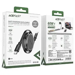 Кабель ACEFAST C13-03 USB-C to USB-C dual retraction charging data cable чорний - мініатюра 3