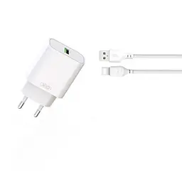 Мережевий зарядний пристрій XO L103 (EU) QC3.0 18W Charger with TYPE-C cable Білий - мініатюра 5