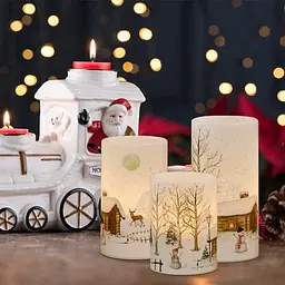 Безпламні мерехтливі свічки Eldnacele Snowman Christmas Deco з автоматичним таймером щоденного циклу, білі світлодіодні - мініатюра 3
