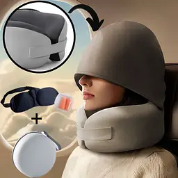 Ортопедична подушка з капюшоном Ice Silk з круговою підтримкою шиї 3D маска, беруші + круглий кейс, сірий KT7007565