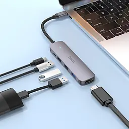 USB-хаб HOCO HB27 Type-C multi-function converter(HDTV+USB3.0+USB2.0*2+PD) Metal Gray (6931474769329) - мініатюра 5