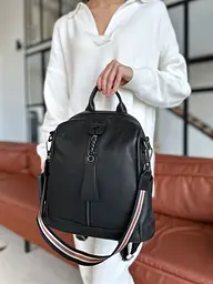 Шкіряний жіночий молодіжний рюкзак чорний на кожен день 94413 Tiding Bag - мініатюра 2