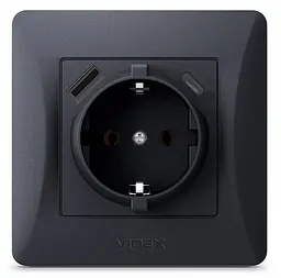 Розетка Videx Binera одинарна із заземленням з USB+USB-C чорний графіт (VF-BNSK1GUC-BG) - мініатюра 3