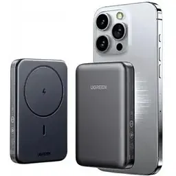 Зовнішній акумулятор Ugreen PB561 Foldable Kickstand Magnetic Battery 10000mAh для iPhone 15 Pro 14 сірий - мініатюра 4