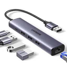 Концентратор Ugreen USB 3.0 to 3хUSB 3.0/Type-C+RJ45(1000M) Ethernet 5in1 CM475 (60554) - мініатюра 2