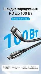 Кабель Vention CTKBAV USB-C - USB-C PD 100 Вт 1,2 м чорний (CTKBAV) - мініатюра 3