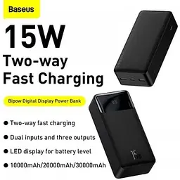 Зовнішній акумулятор Baseus Bipow Digital Display 30000 mAh 15w (PPDML-K01) чорний - мініатюра 9