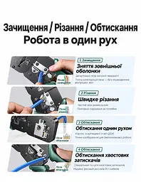 Обтискні кліщі для мережевого кабелю UGREEN NW200 кримпер для RJ45 8P та RJ11 6P зі зняттям ізоляції та різанням для конекторів Cat5 / Cat5e / Cat6 / Cat6a / Cat7 / Cat8 не для наскрізних конекторів або 4P з обтисканням хвостового затискача два отвори 8P без перемикання викруткою з м’якими нековзними руків’ями з фіксувальним кільцем для зберігання чорні (15115) - мініатюра 5