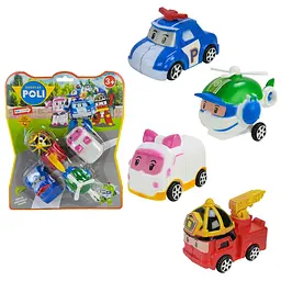 Ігровий набір фігурок Robocar Poli: поліцейська машина, вантажівка, вертоліт та пожежна машина (9C) в асортименті