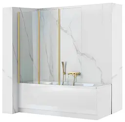 Шторка для ванни Rea Agat-3 120 brushed gold складана REA-W2501, Універсальна, прозорий, золотий