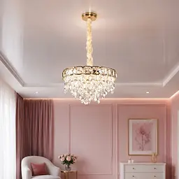 Золота підвісна люстра з кришталевим декором Splendid Ray L2197/490*H300/10, 49 см на 10 ламп E14 з великими підвісками