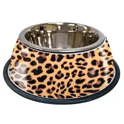 Миска для тварин Croci Animalier Leopard нержавіюча з гумованою основою, принт, 0,2 л, 17 см