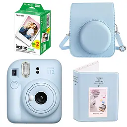 Набор камера Fujifilm Instax Mini 12, Фотобумага 20шт, Чехол, Фотоальбом 64 фото Голубой