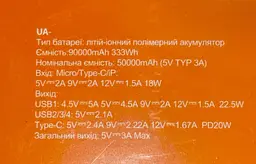 Зовнішній акумулятор Hoco J107 90000mAh PD20W+QC3.0 із лампою 22.5W (Чорний)Зовнішній акумулятор Hoco J107 90000mAh PD20W+QC3.0 із - мініатюра 6