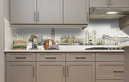 Кухонний фартух Ретро Лондон вінілова наклейка для кухні Біг-Бен Місто Сірий 60х200 см Happy Pocket Z181366 - мініатюра 3