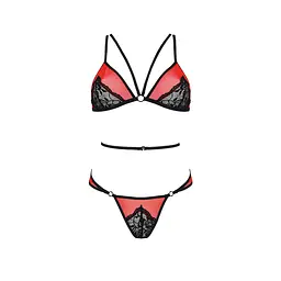 Комплект білизни Passion PEONIA SET S/M red, бра, трусики - мініатюра 3