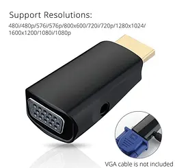 Конвертер-адаптер HDMI (папа) на VGA (мама) - мініатюра 2