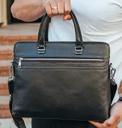 Сумка портфель чоловіча шкіряна для ноутбука ділова чорна через плече 30987 - мініатюра 5