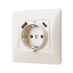 Розетка одинарна із заземленням з USB+USB-C кремова VIDEX BINERA VIDEX (27863-000) - мініатюра 3