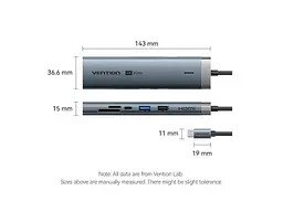 Мультипортовий адаптер Vention Hub 8-in-1 100W (TGUHB) - мініатюра 4