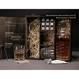 Подарунковий набір віскі Whiskey Stones з камінням для віскі в дерев'яному пеналі №3 + декантер і 2 склянки + щипці + мішечок - мініатюра 6