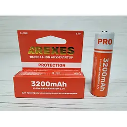 Акумуляторна батарейка із захистом 1 шт Arexes 18650 Li-Ion 3200 mAh, 3.7V