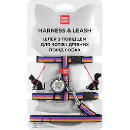 Шлея з повідцем для котів Waudog Nylon Лінія 1, з QR паспортом, XS, 25-40х20-30х1/122 см, різнокольоровий (5484)