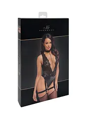 Боді Noir Handmade F297 Libido, M, чорне, мереживо, низ під латекс, відкритий доступ, гартери - мініатюра 6