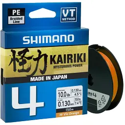 Шнур Shimano Kairiki 4 PE 150 м (Hi-Vis Orange) 0.19 мм 11.6 кг
