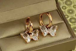 Сережки підвіски Xuping Jewelry Кришталевий метелик зі зйомними колечками 2,7 см золотисті - мініатюра 2