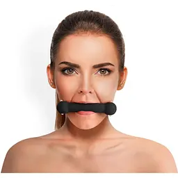 Кляп Палиця, силікон та натуральна шкіра, Art of Sex - Gag Stick Silicon, Чорний