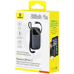 Батарея універсальна Baseus EnerFill FC31 20000 мА·год 45 Вт, Digital дисплей, Cosmic чорна (P10082105123-00) - мініатюра 3