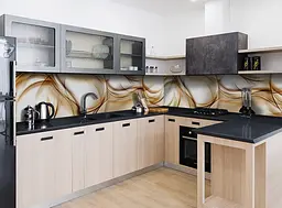 Кухонний фартух Абстрактні лінії ПВХ 60х250 см самоклеючий Абстракція Бежевий Happy Pocket Z184254 - мініатюра 4