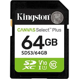 Карта пам'яті Kingston 64GB SDXC class 10 UHS-I V10 A1 Canvas Select Plus (SDS3/64GB)