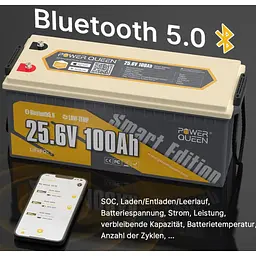 Акумулятор Power Queen LiFePO4 Smart BT 24V (25.6V/100Ah/2560Wh) (P24V100-100-BASIC-BT-8-A1) [123740] - мініатюра 3
