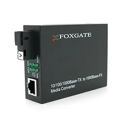 Медіаконвертер FOXGATE EC-Q-1G-1SM-1310nm, 1310 WDM, 1x10/100/1000 Base-Tx, одноволоконний Full/Half duplex, SC 20km (0+70°C), + блок живлення 5V 1A - мініатюра 2