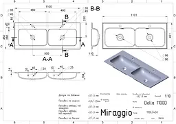 Умивальник Miraggio DELLA 1100-2 (0000168) Miramarble, Глянцевий, Накладний/Врізний, Білий - мініатюра 2