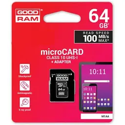 Карта пам'яті microSDXC, 64Gb, Goodram M1AA, Class10 UHS-I U1, SD адаптер, до 100/10 МБ/с (M1AA-0640R12) - мініатюра 3