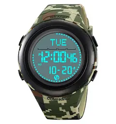 Годинник чоловічий наручний спортивний Skmei 2166 Compass з компасом і крокоміром (Камуфляж з білим) - мініатюра 3