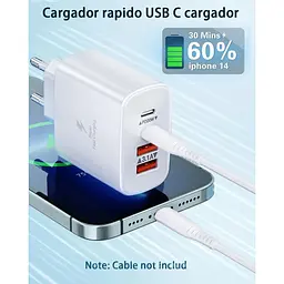 Швидкий зарядний пристрій USB C, 40 Вт 4 порти двопортовий PD+QC - мініатюра 2