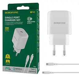 Сітчастий Зарядний пристрій BOROFONE BN3 Premium Type-C to Lightning PD 20W QC3.0 Білий
