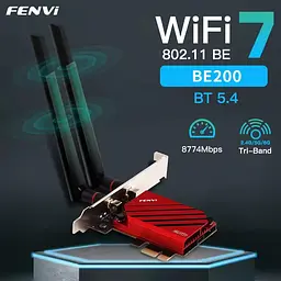 Мережева карта PCI-E Fenvi FV-BE8800 Wi-Fi 7 тридіапазонний адаптер модуль Bluetooth 5.4 Black Red (19127) - мініатюра 6